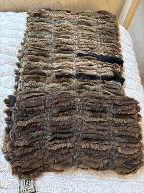 Fendi Vintage 1980 Brown and Black Shearling Fur and 💯 Leather Scarf